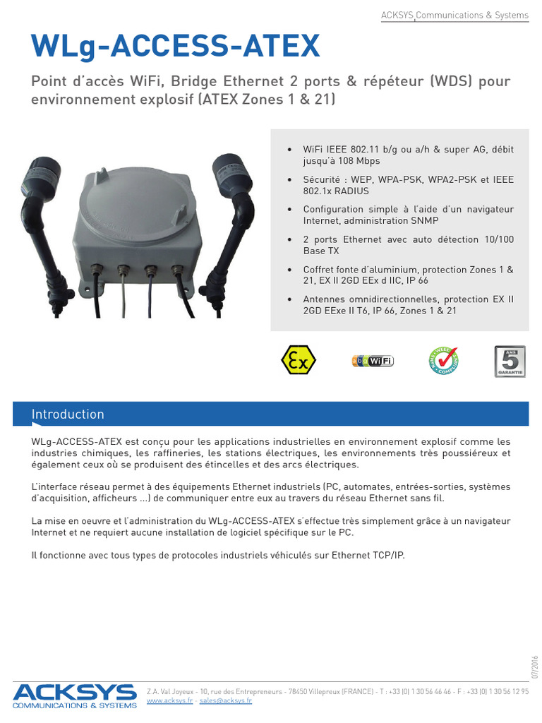 Point d'accès WiFi ATEX Zones 1 & 21 | PDF | Wi-Fi | Ethernet
