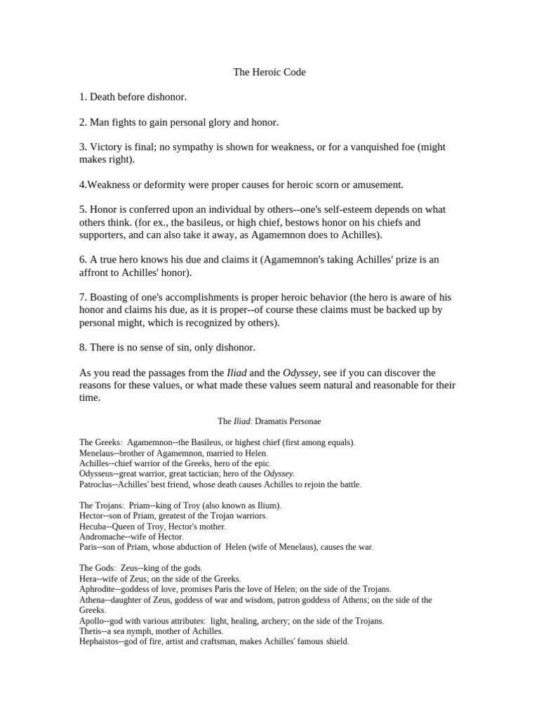 Understanding the Heroic Code in Epic Literature | PDF