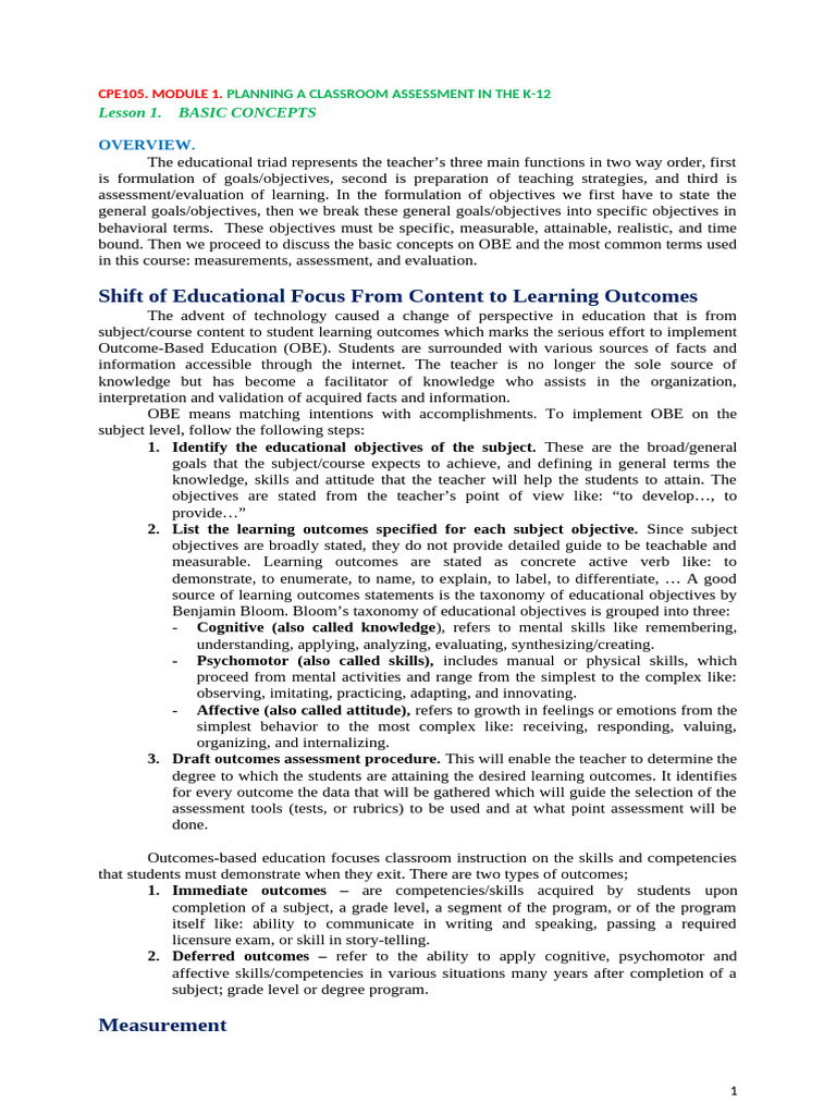 Planning for Outcome-Based Education | PDF | Educational Assessment ...