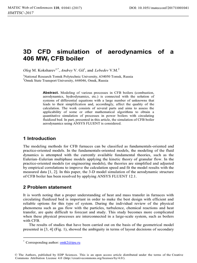 3D CFD Simulation of CFB Boiler Aerodynamics | PDF | Pressure | Fluid ...