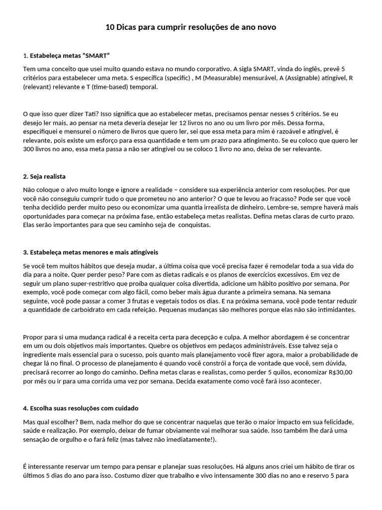 10 Dicas para Cumprir Resoluções de Ano Novo | PDF | Motivação ...
