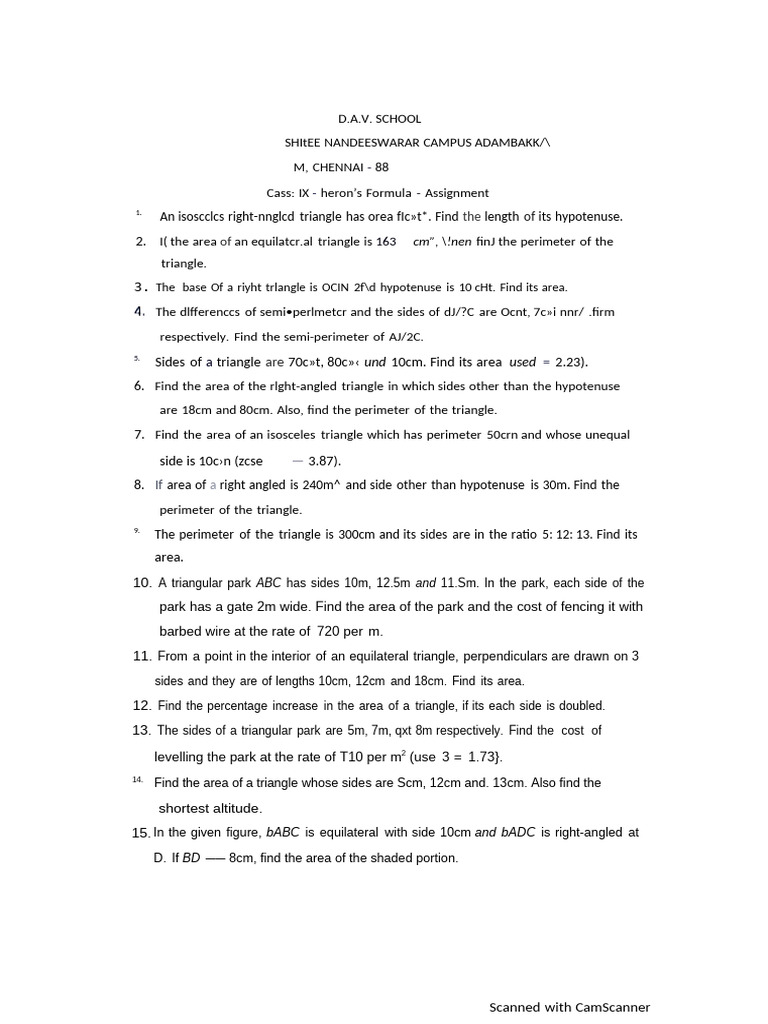 Class IX Geometry Assignment | PDF | Area | Triangle