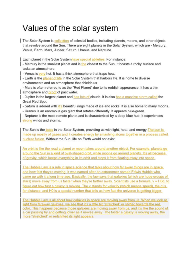 Values of The Solar System | PDF | Planets | Solar System
