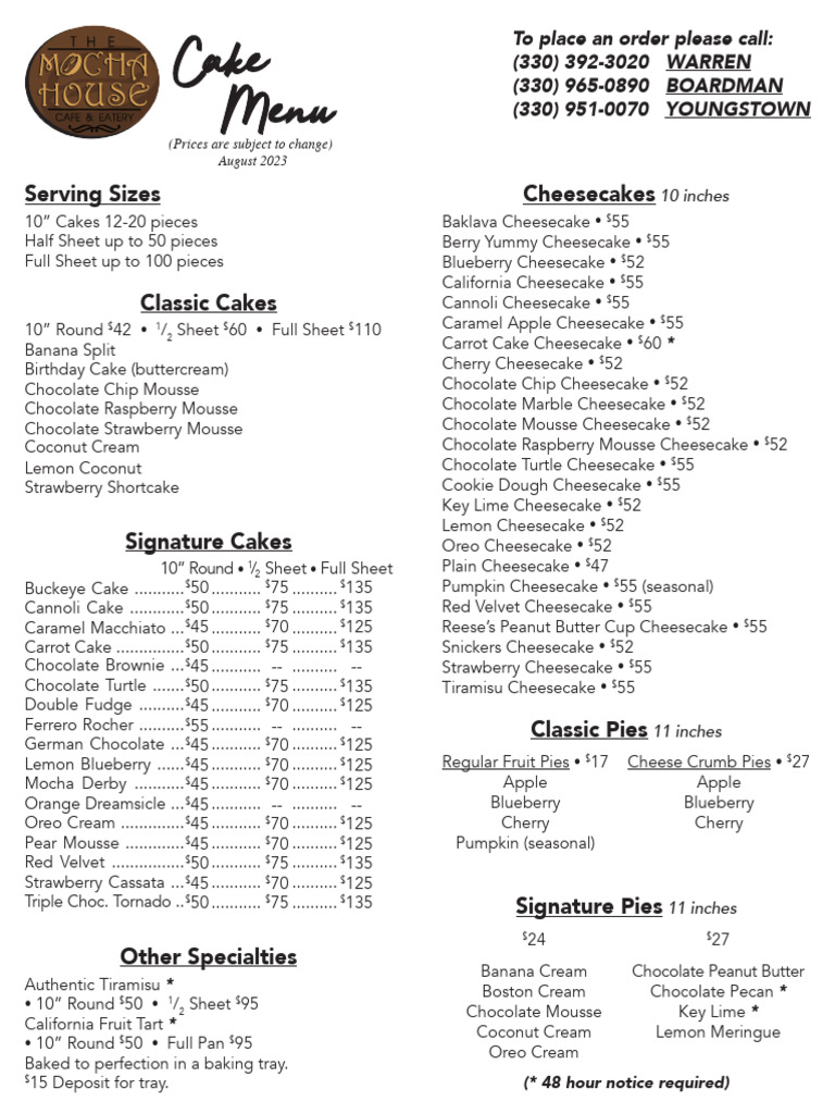Cake Menu 82523 | PDF | Cheesecake | Cakes
