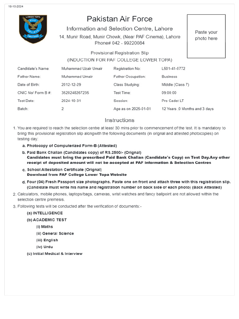 Military College Murree Paper Pattern | PDF