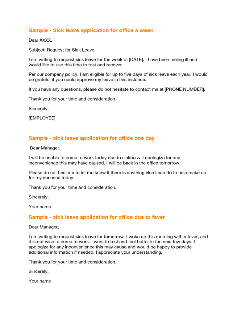 Sick Leave Application Samples | PDF