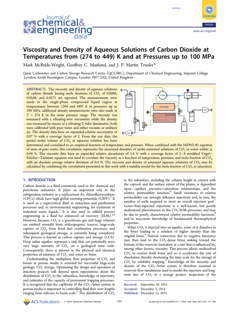 Viscosity and Density of CO2 Solutions | PDF | Density | Viscosity