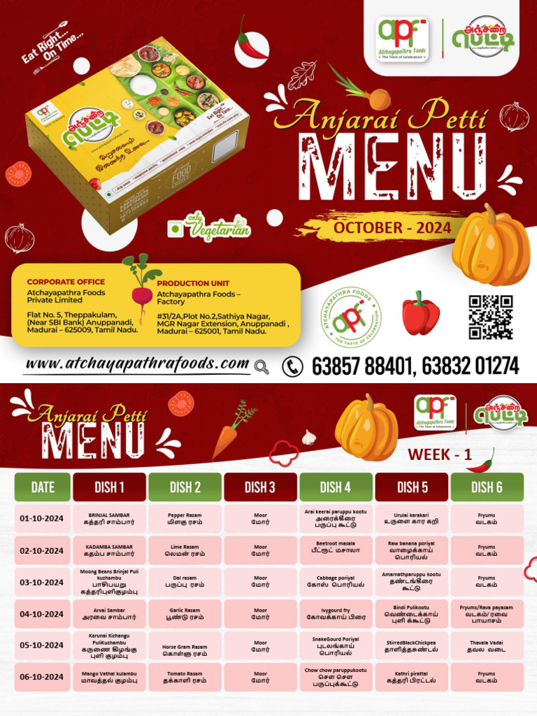 APF Anjaraipetti Menu - Oct 24 | PDF