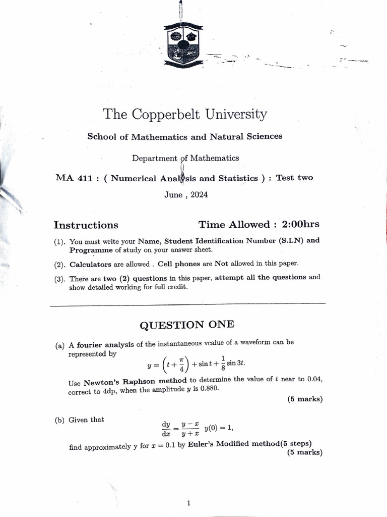 MA 411 Numerical Analysis Test Two | PDF | Numerical Analysis | Applied ...