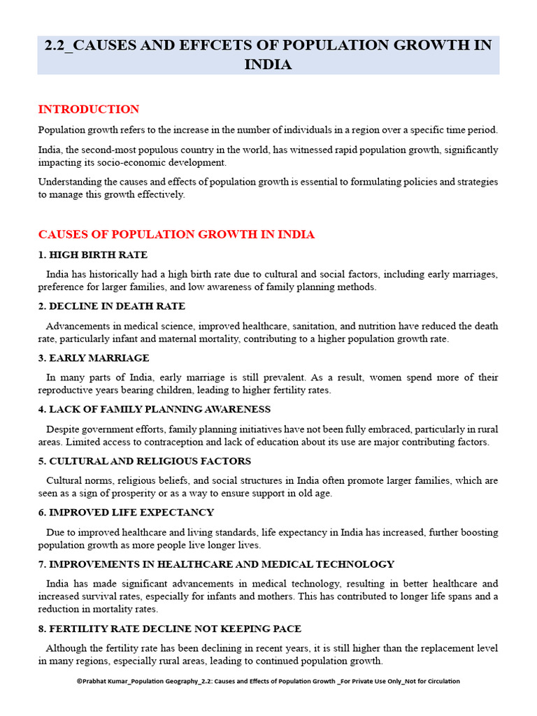 2.2 - Coause and Effects of Population Growth in India-1 | PDF | Family ...