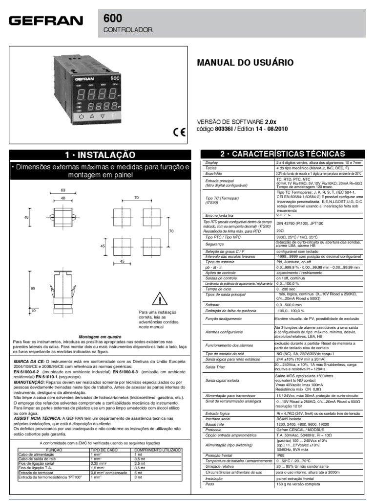 Manual do Controlador Gefran 600-1 | PDF | Relé | Corrente direta