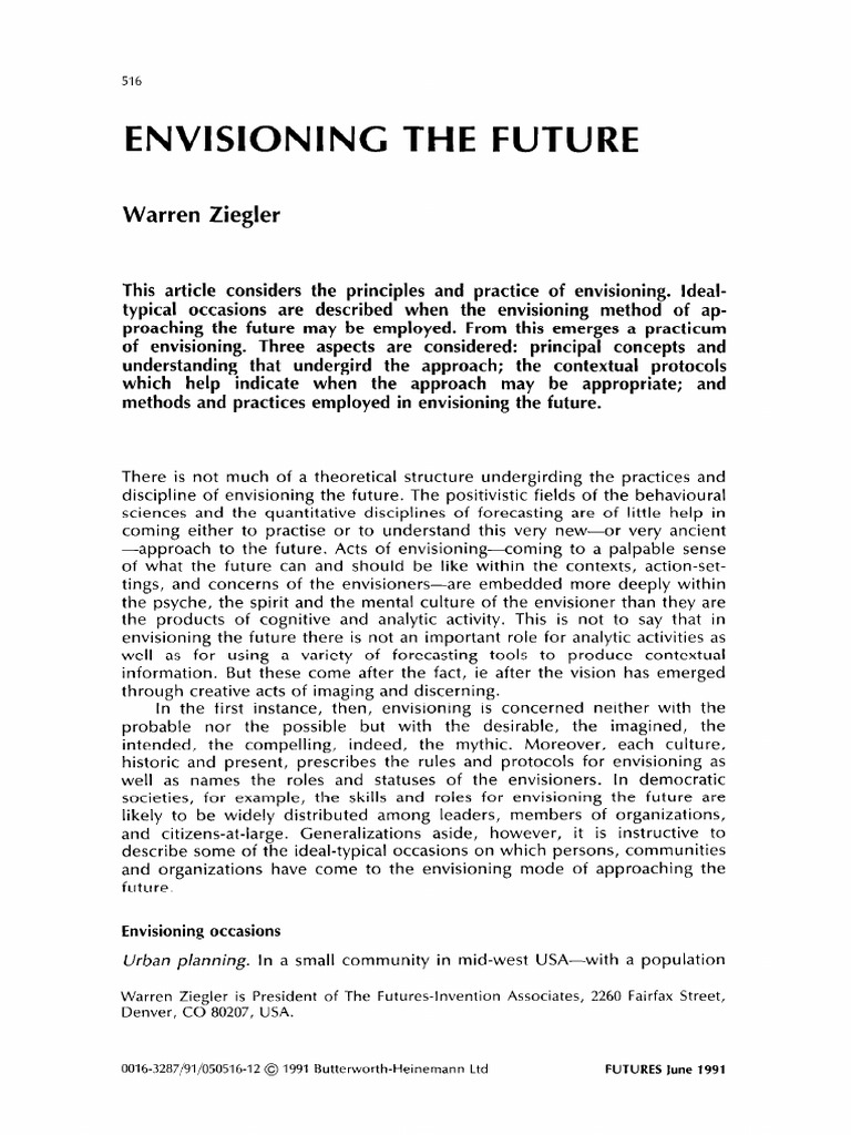 Envisioning The Future (1991) | PDF | Consciousness | Forecasting