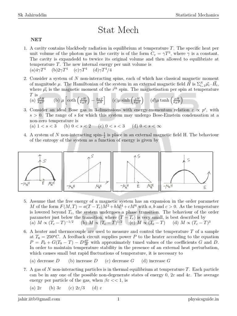 Statistical Mechanics Problems and Solutions | PDF | Temperature | Gases