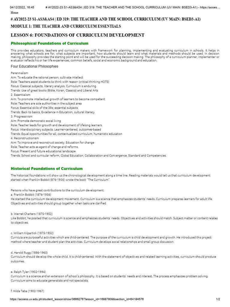 Curriculum Development Foundations | PDF | Curriculum | Psychology