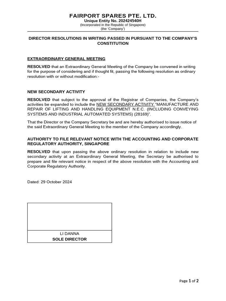 EGM Notice: New Activity Approval | PDF