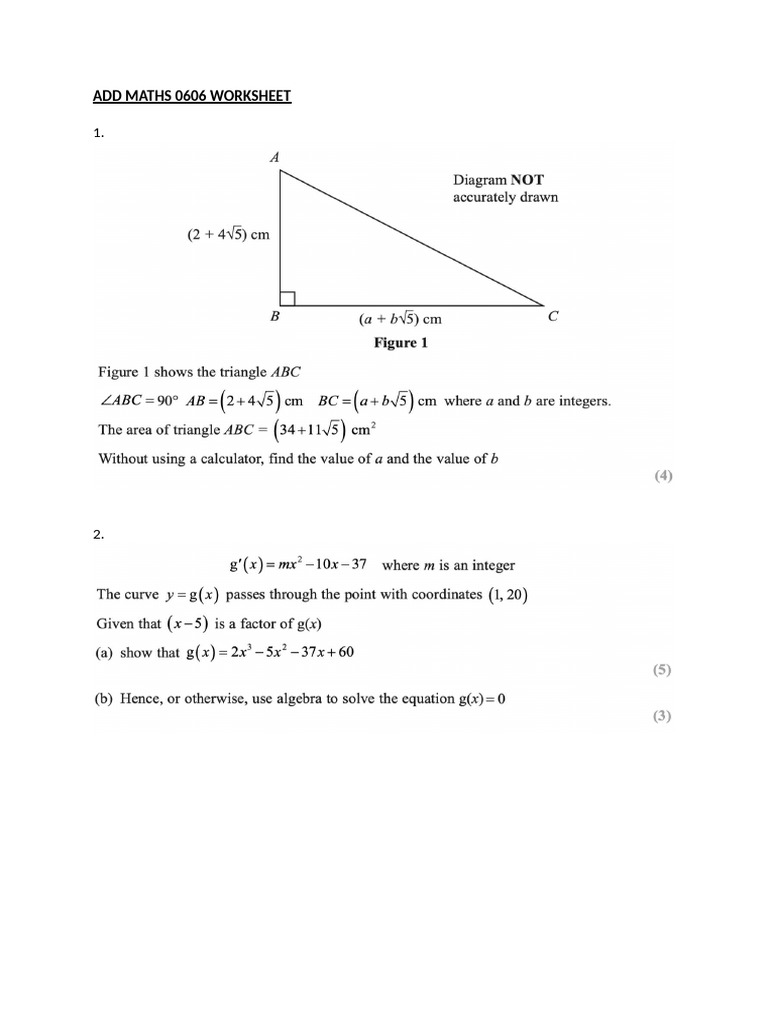 Add Maths 0606 Worksheet | PDF