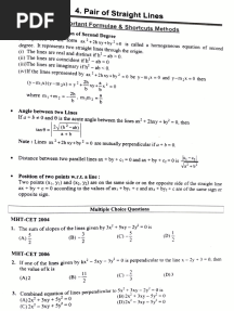 Pair of Straight Lines MHT-CET PDF Notes by Dinesh Sir