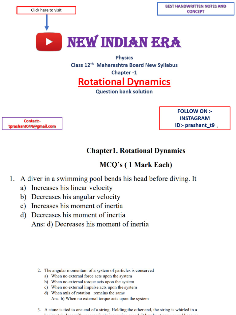 Rotational Dynamics Class 12 Notes PDF | PDF