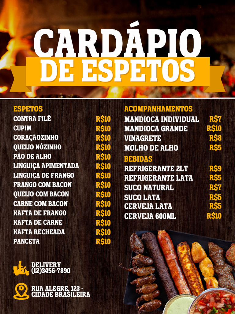 Cardápio de Espetos e Bebidas | PDF