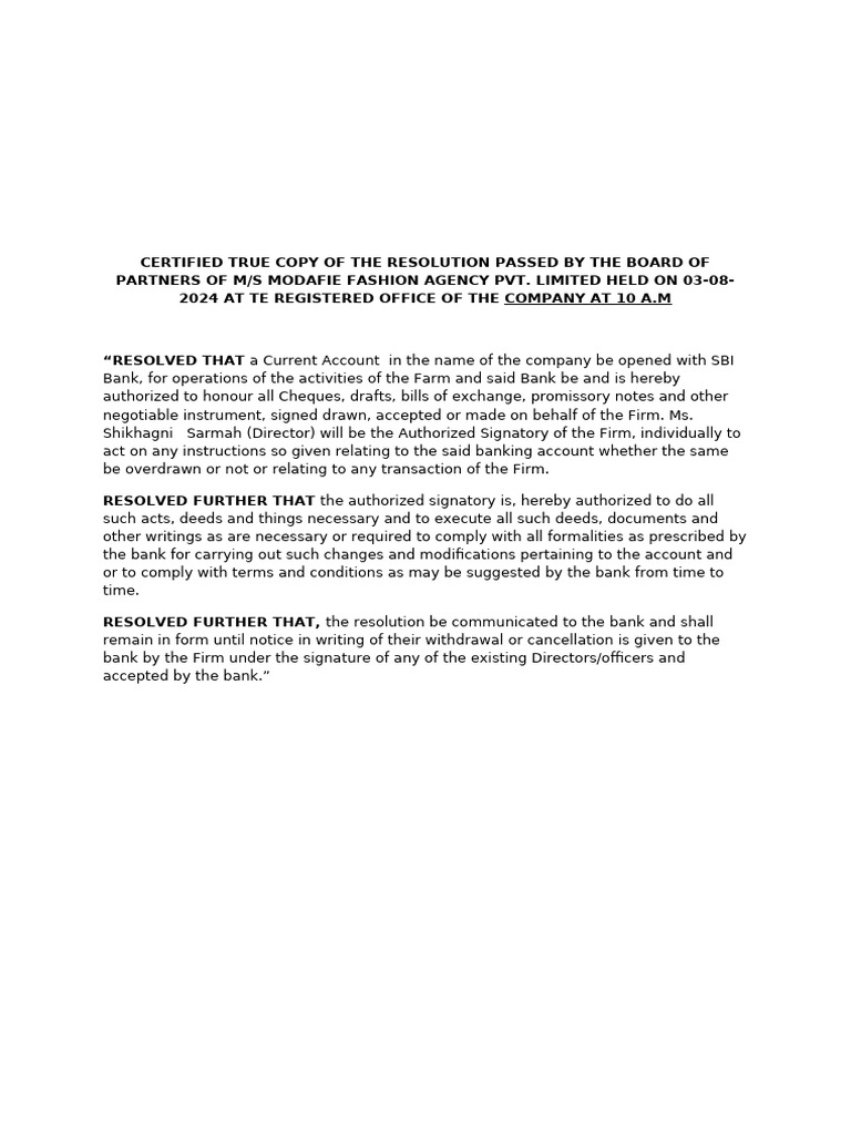 LLC Banking Resolution for Signatory | PDF