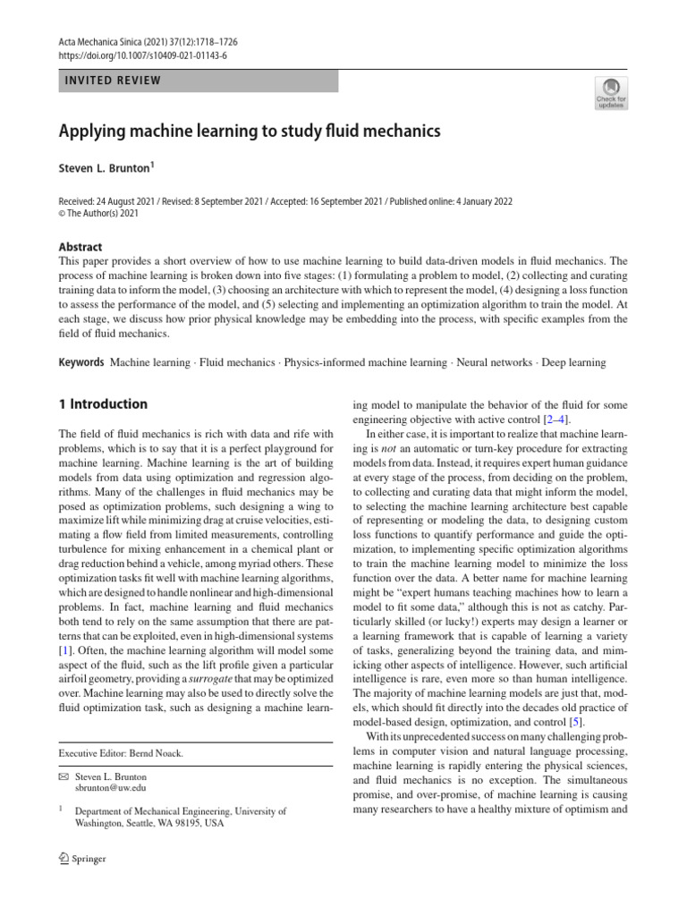 Applying Machine Learning To Study Fluid Mechanics | PDF | Machine ...