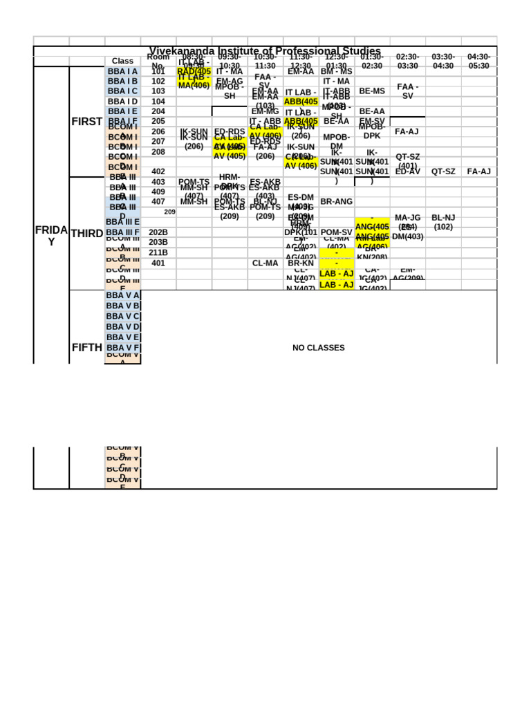 BBA & BCOM Class Schedule | PDF