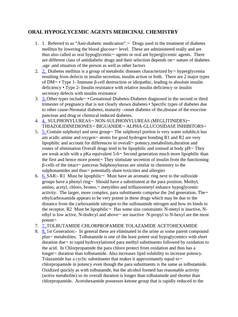 Classification of Oral Hypoglycemic Agents | PDF | Diabetes | Insulin