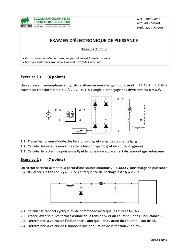 Examen d'Électronique de Puissance | PDF | Redresseur | Onduleur