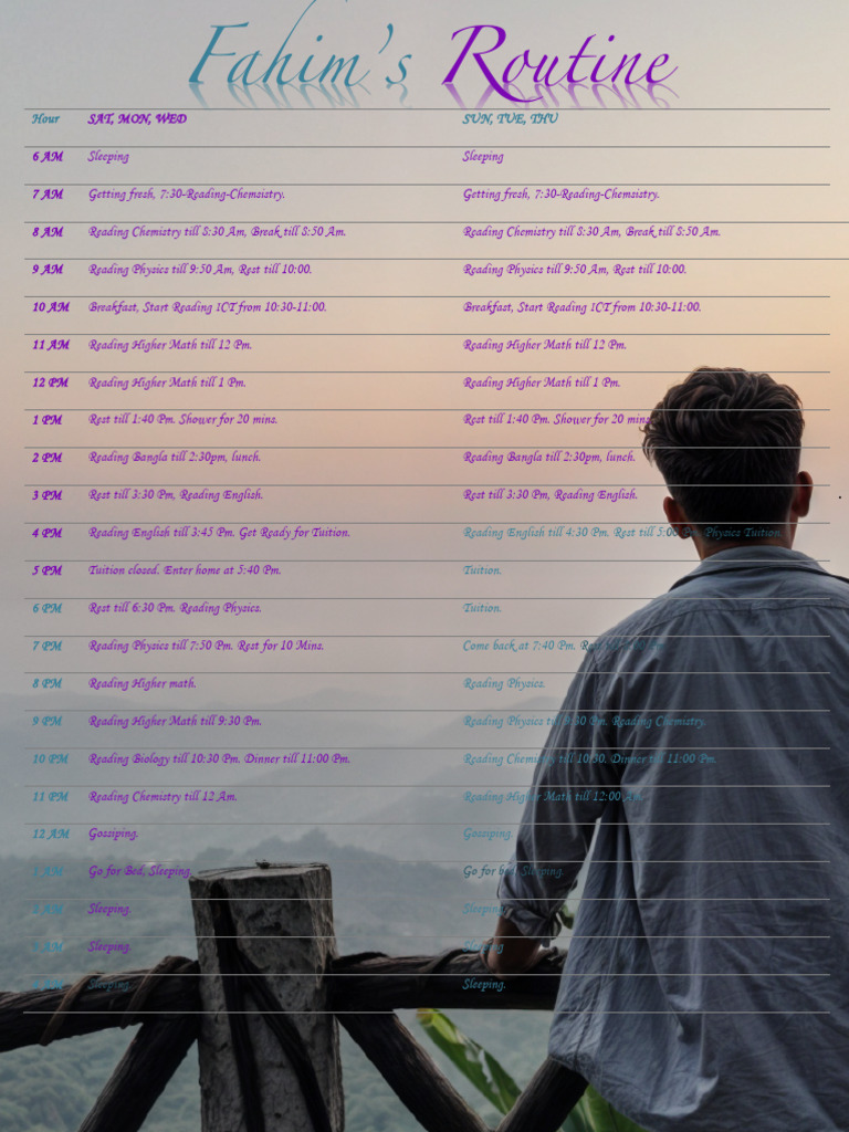 Fahim's Daily Study Schedule | PDF | Language Arts & Discipline