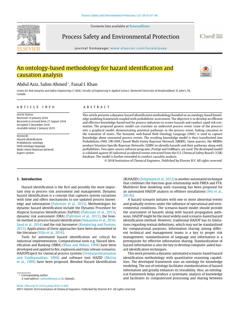An ontology based methodology for hazard identification and causation