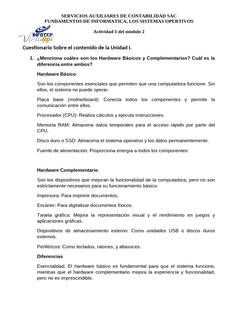Actividad 1 Del Módulo 2 | PDF | Hardware de la computadora | Periférico