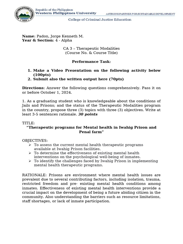 Therapeutic Modalities in Inmate Rehabilitation | PDF | Rehabilitation ...