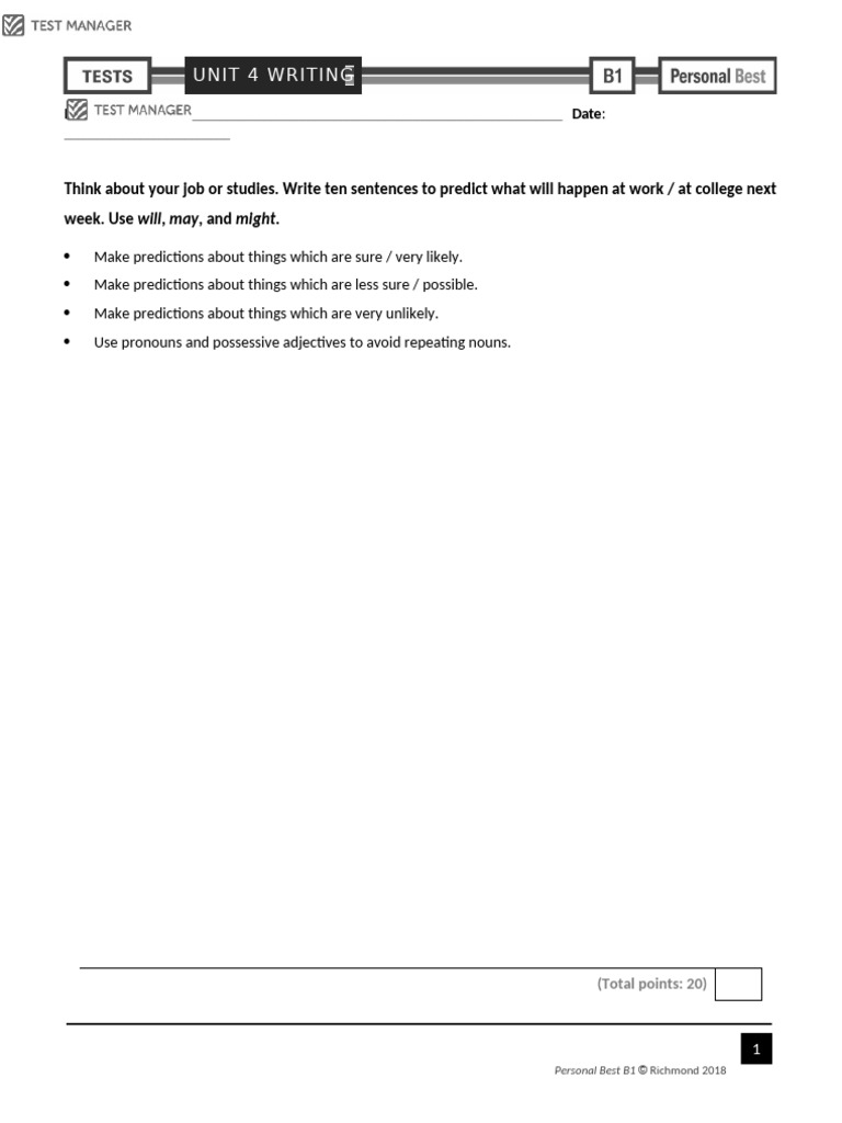 Personal Best B1 AmE Unit 4 Writing Test | PDF | Career & Growth