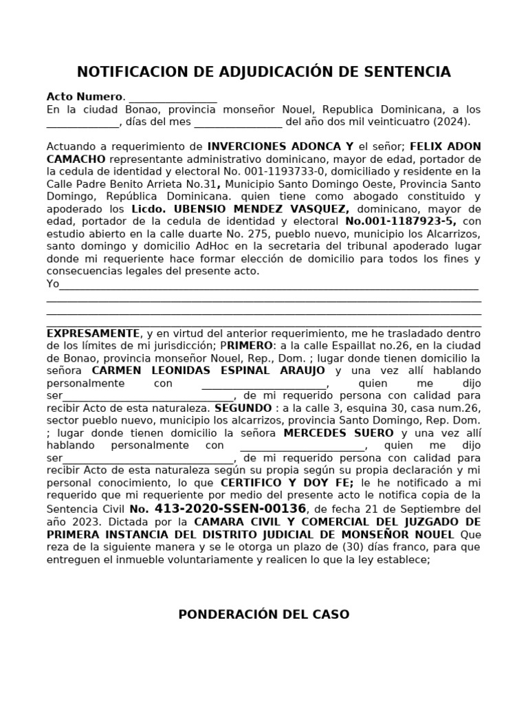 Notificación de Sentencia Civil en RD | PDF | Sentencia (ley ...