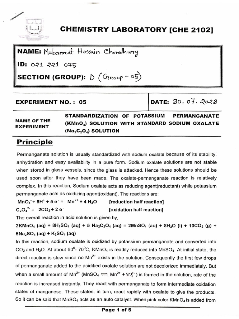 Chemistry Lab Report 05 Complete | PDF