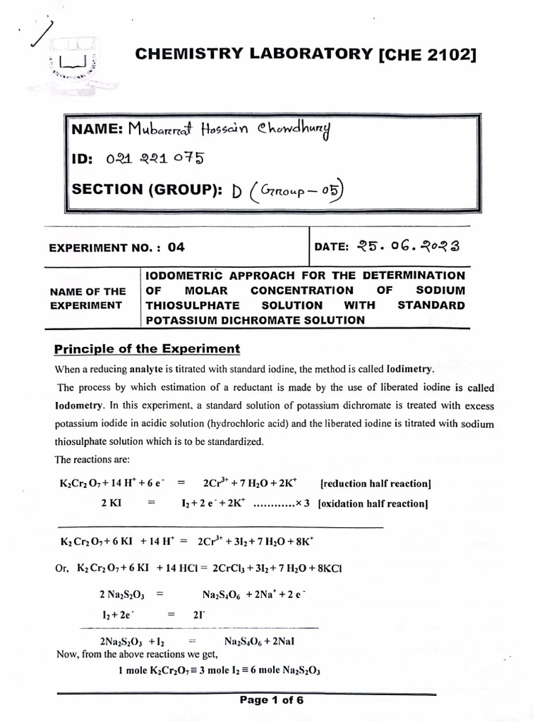 Chemistry Lab Report 04 Complete | PDF