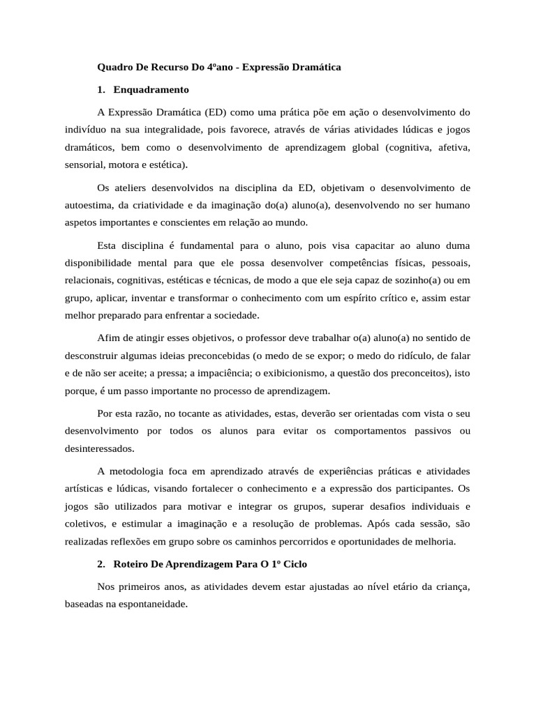 Expressão Dramática no 4º Ano: Metodologia e Objetivos | PDF ...