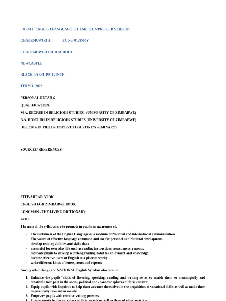 English Language Scheme 2022 | PDF | Noun | Adjective