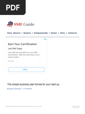 The simple business plan format for your start up - SME Guide