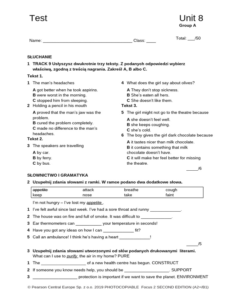 Focus 2 Unit 8 Test Overview | PDF | Diseases And Disorders | Clinical ...