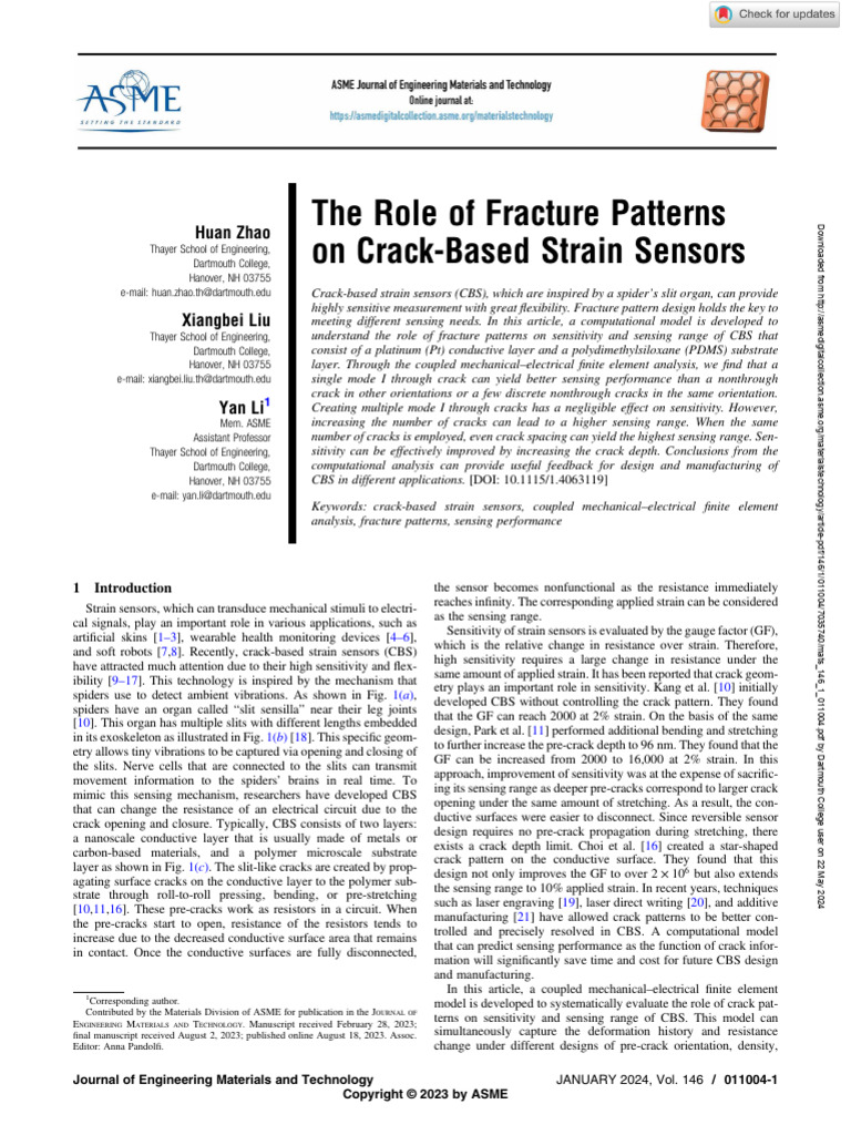 The Role of Fracture Patterns On Crack-Based Strain Sensors | PDF ...