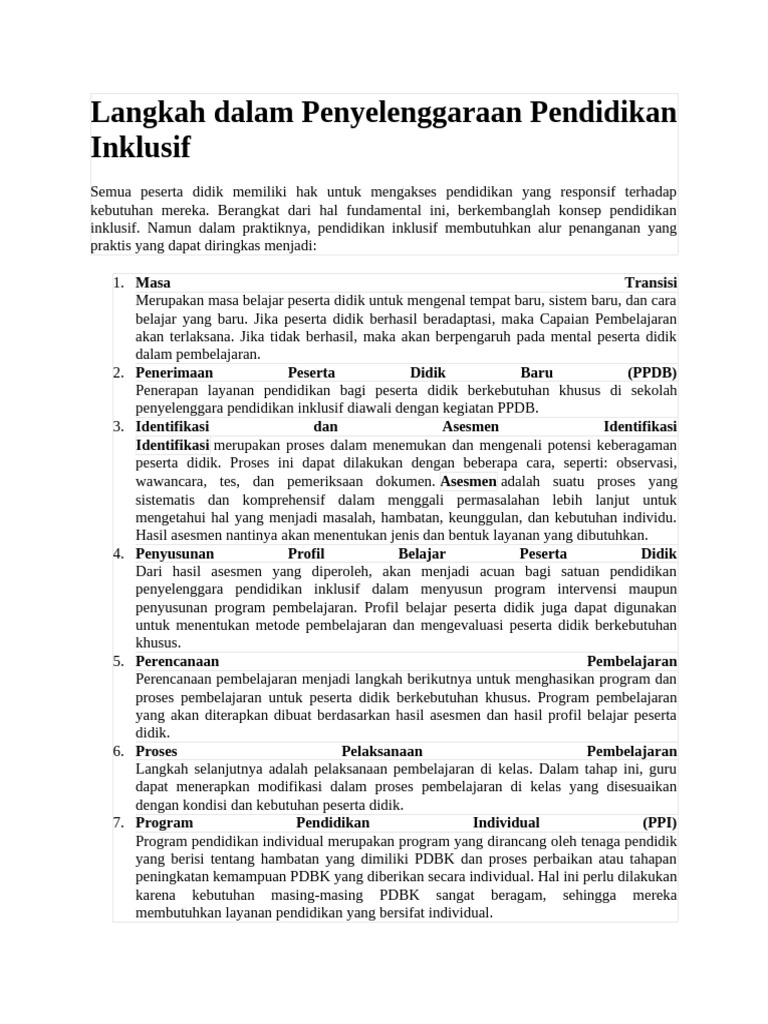Langkah Dalam Penyelenggaraan Pendidikan Inklusif | PDF | Karier ...