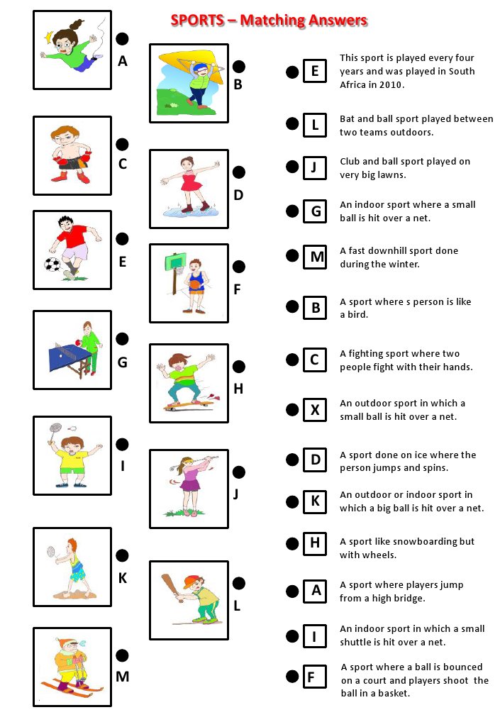 Sports Matching Quiz Answers | PDF | Sports | Team Sports