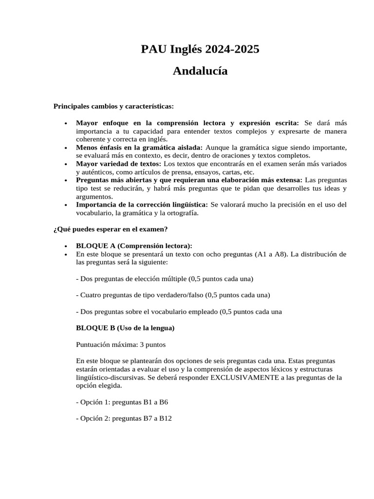 PAU Inglés 2024-2025 | PDF | Oración (Lingüística) | Verbo