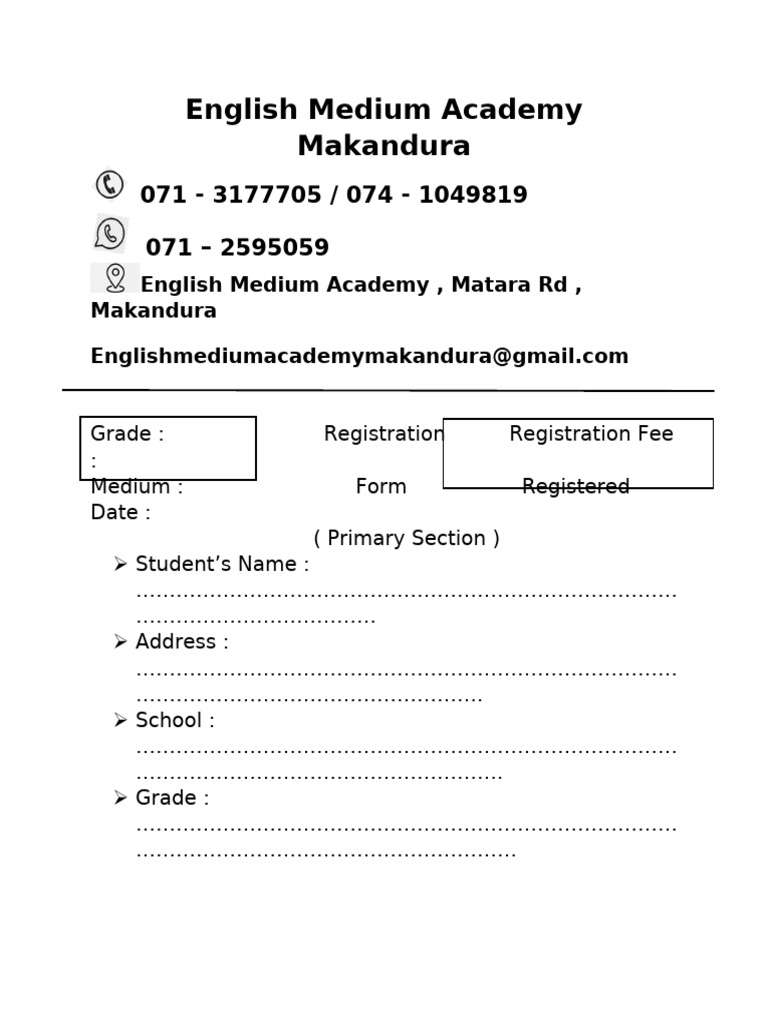 English Medium Academy Registration Form | PDF