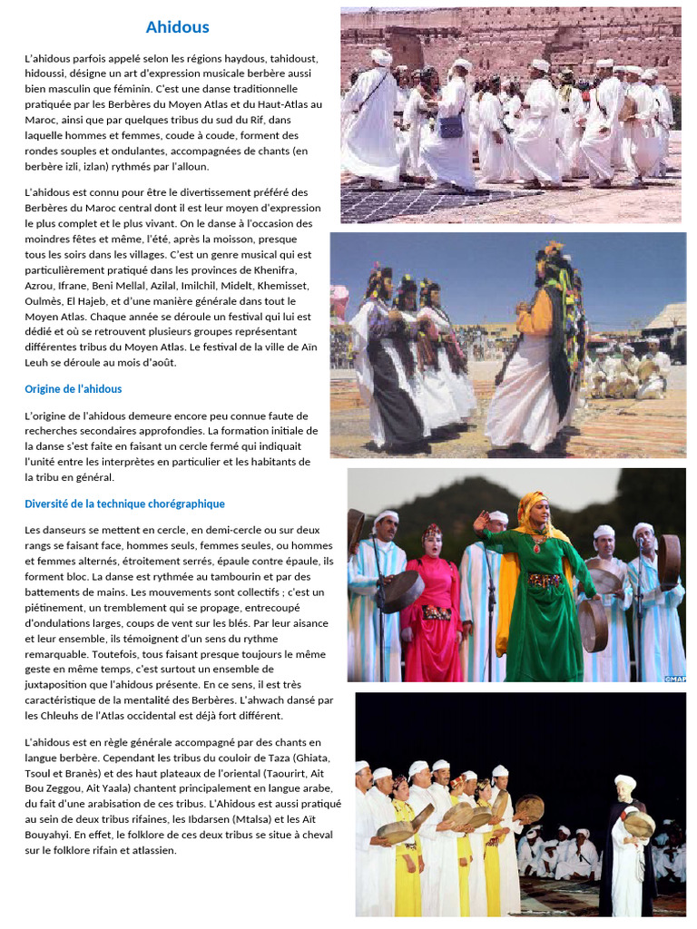 Danse Ahidous : Tradition Berbère du Maroc | PDF | le Maghreb | Arts du ...