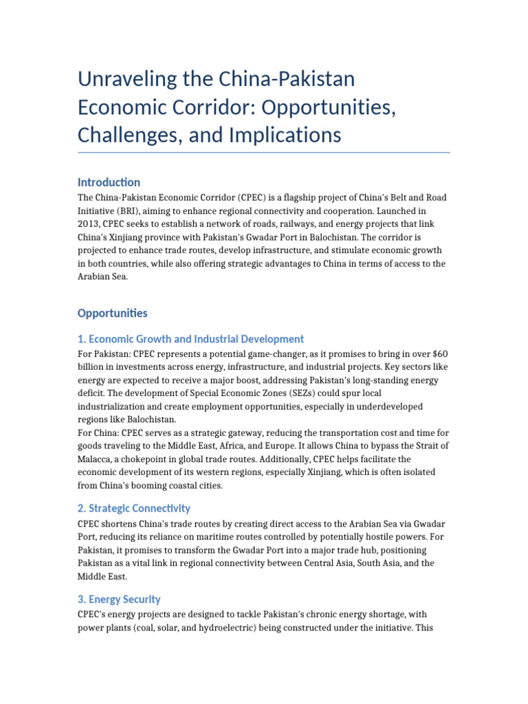 CPEC: Opportunities and Challenges Explained | PDF | Pakistan | Economies