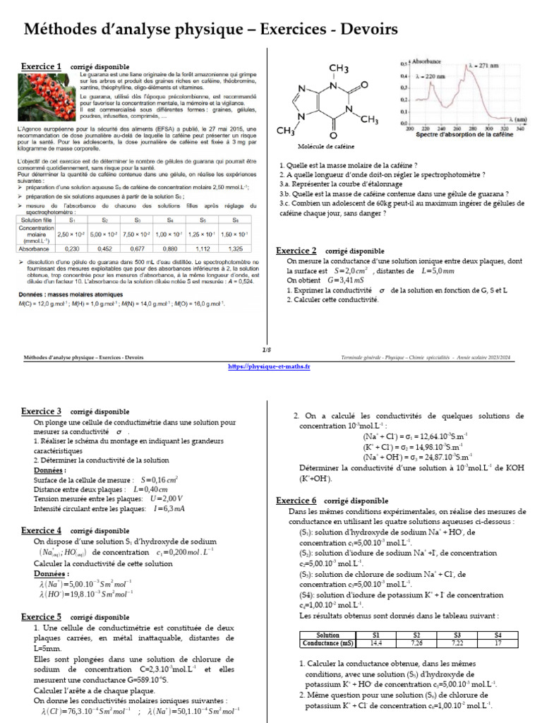 Exercices d'analyse physique corrigés PDF Conductivité électrique — free download