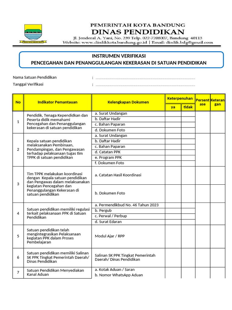 Instrumen Monitoring PPK Pendidikan | PDF