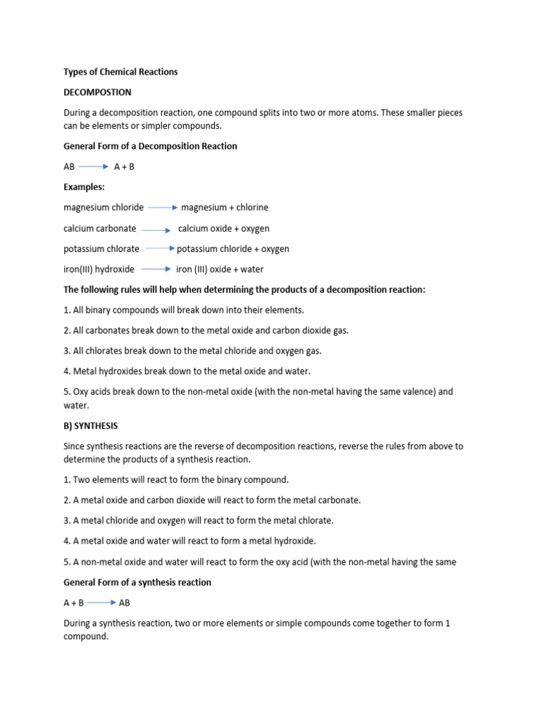 Types of Chemical Reactions Explained | PDF | Oxide | Chemical Reactions